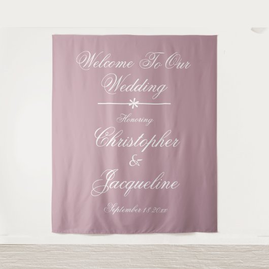 Elegante witte script stoffige roze huwelijksfeest wandkleed (Voorkant)