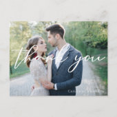 Elegante witte script trouwfoto dank je wel briefkaart (Voorkant)