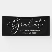 Elegante witte script zwarte afstuderen spandoek (Horizontaal)