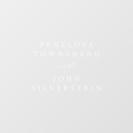 Elegante witte serif script paar namen bruiloft raamsticker (Vel)