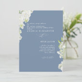 Elegante witte seringen periwinkle uitnodiging (Staand voorkant)