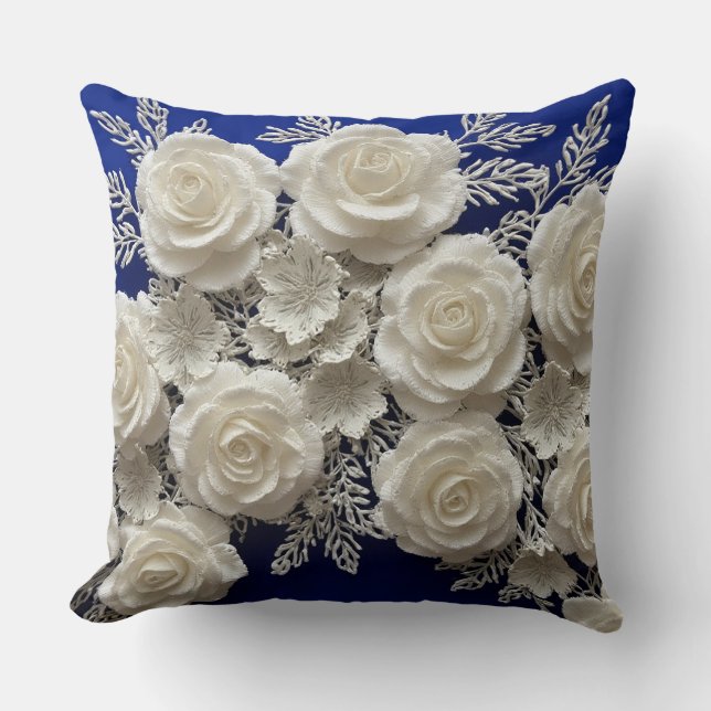 Elegante Witte Sierrozen Kussen (Voorkant)