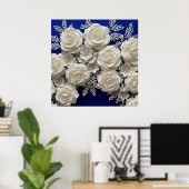 Elegante Witte Sierrozen Poster (Thuiskantoor)