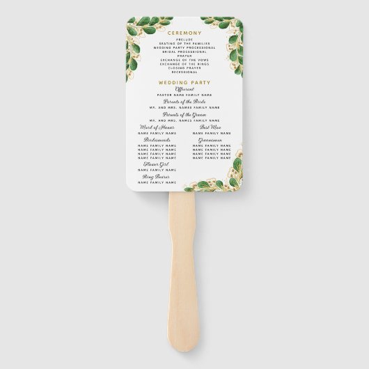 Elegante witte smaragd eucalyptus bruiloft program handwaaier (Achterkant)