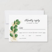 Elegante witte smaragdgroene eucalyptus bruiloft RSVP kaartje (Voorkant)