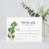 Elegante witte smaragdgroene eucalyptus bruiloft RSVP kaartje (Staand voorkant)