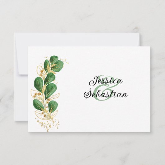 Elegante witte smaragdgroene eucalyptus bruiloft RSVP kaartje (Achterkant)