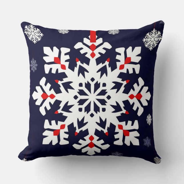 Elegante Witte Sneeuwvlok Ornament Kussen (Voorkant)