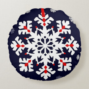 Elegante Witte Sneeuwvlok Ornament Rond Kussen