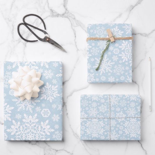 Elegante Witte Sneeuwvlok (Vorstblauw) Inpakpapier Vel (Voorkant)