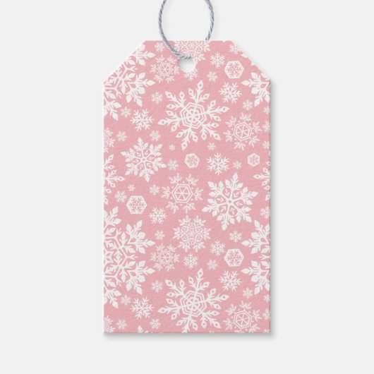 Elegante Witte Sneeuwvlokken (Suiker Blush) Cadeaulabel (Voorkant)