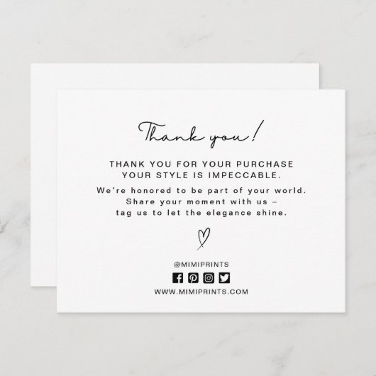 Elegante witte, sociale media iconen bedankkaart informatiekaartje (Voorkant / Achterkant)