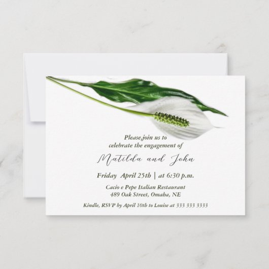 Elegante witte spathiphyllum verlovingsfeest kaart (Achterkant)