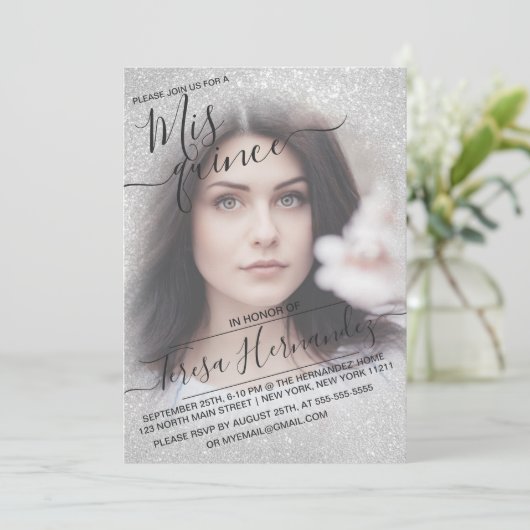 Elegante witte sprankelende glitterfoto Quinceañer Kaart (Staand voorkant)