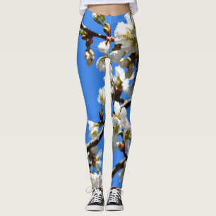 Elegante witte Spring Blossom bloeiende boom Leggings