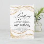 Elegante witte stoffige gouden glitter 50ste verja kaart (Staand voorkant)