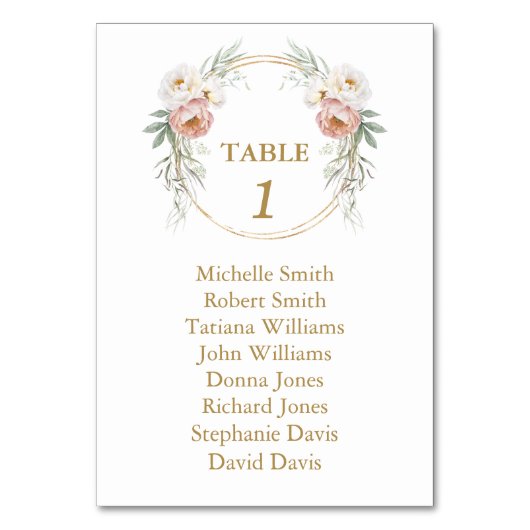 Elegante witte stoffige roos bloemen zitplaatskaar kaart (Voorkant)