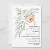 Elegante witte stoffige roos bloemenboeket doop kaart (Voorkant)