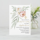 Elegante witte stoffige roos bloemenboeket doop kaart (Staand voorkant)