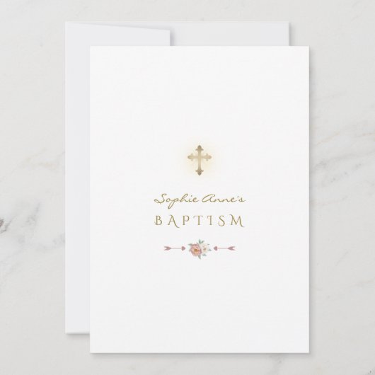 Elegante witte stoffige roos bloemenboeket doop kaart (Achterkant)