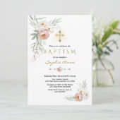 Elegante witte stoffige Rozen kruisdoop Kaart (Staand voorkant)