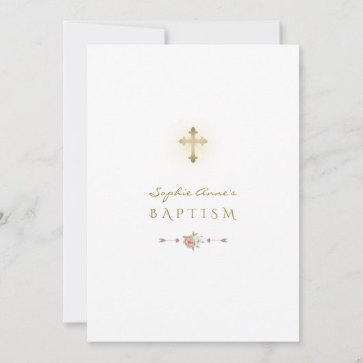 Elegante witte stoffige Rozen kruisdoop Kaart (Achterkant)