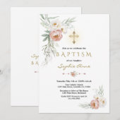 Elegante witte stoffige Rozen kruisdoop Kaart (Voorkant / Achterkant)