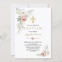 Elegante witte stoffige Rozen kruisdoop Kaart