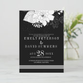 Elegante witte strepen en bloemen bruiloft kaart (Staand voorkant)