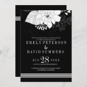 Elegante witte strepen en bloemen bruiloft kaart (Voorkant / Achterkant)