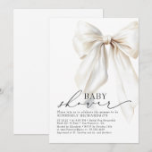 Elegante witte strik baby shower chic crème kaart (Voorkant / Achterkant)