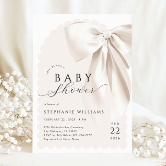 Elegante witte strik baby shower kaart
