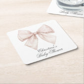 Elegante witte strik babyshower kartonnen onderzetters (Schuin)