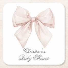 Elegante witte strik babyshower kartonnen onderzetters
