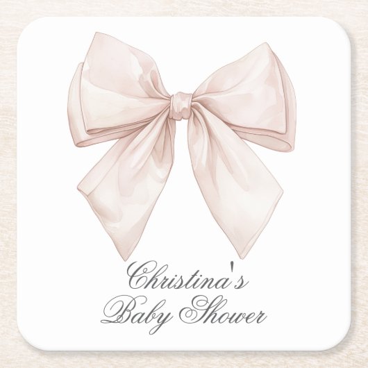 Elegante witte strik babyshower kartonnen onderzetters (Voorkant)