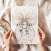 Elegante witte strik doopmeisje uitnodiging