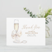Elegante Witte Strik Prosecco Bruidsfeest Bedankt (Staand voorkant)