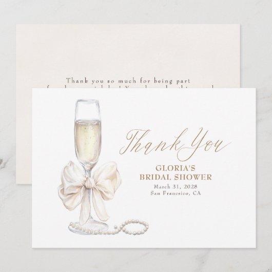 Elegante Witte Strik Prosecco Bruidsfeest Bedankt (Voorkant / Achterkant)