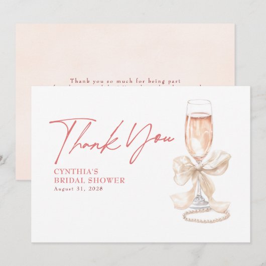 Elegante Witte Strik Prosecco Bruidsfeest Bedankt (Voorkant / Achterkant)