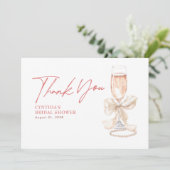 Elegante Witte Strik Prosecco Bruidsfeest Dankjewe Bedankkaart (Staand voorkant)