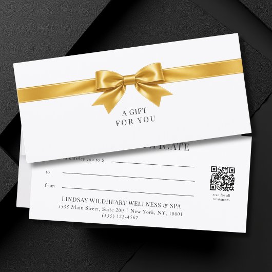 Elegante witte strik QR-code cadeaubon