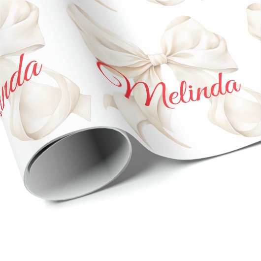 Elegante Witte Strik rode naam Kerstmis Cadeaupapier (Rol Hoek)