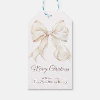 Elegante Witte Strik Vrolijk Kerstfeest Cadeaulabel