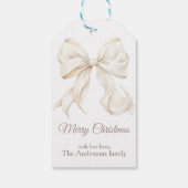 Elegante Witte Strik Vrolijk Kerstfeest Cadeaulabel (Achterkant)