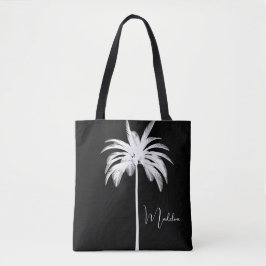Elegante witte tropische palmboom tote bag