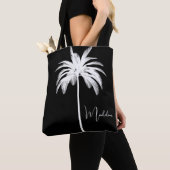 Elegante witte tropische palmboom tote bag (Dichtbij)