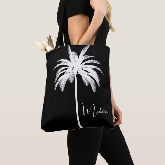 Elegante witte tropische palmboom tote bag (Dichtbij)