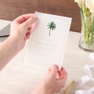 Elegante Witte Tropische Palmboom Vellum Uitnodigingen