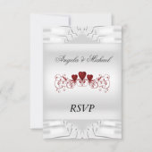 Elegante witte trouw-RSVP rode harten RSVP Kaartje (Voorkant)