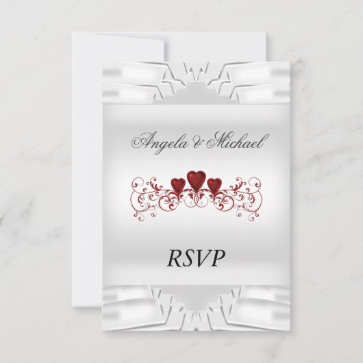 Elegante witte trouw-RSVP rode harten RSVP Kaartje (Voorkant)